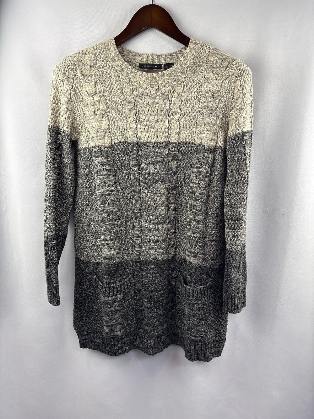 Women’s Jeanne Pierre Small Beige & Gray Striped Sweater